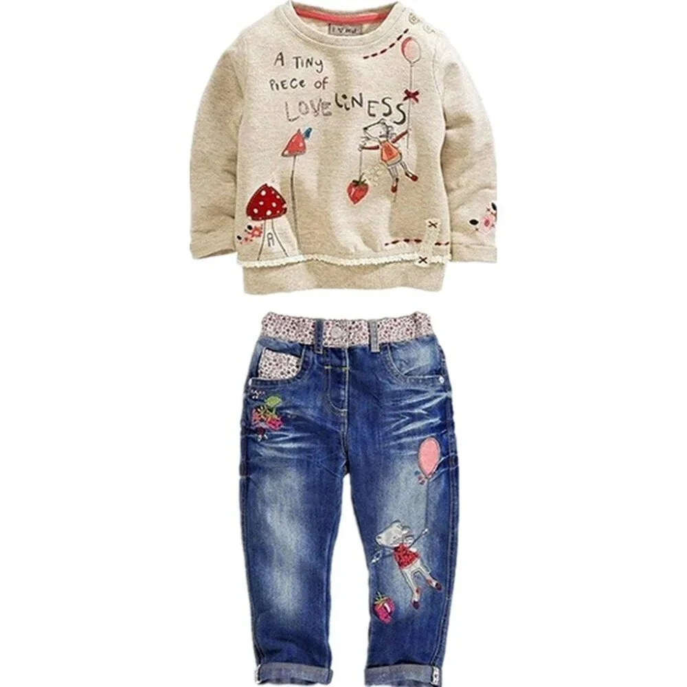 Toddler Girl Clothes Baby Girl Long Sleeve Top + Jeans Pants with Pockets 2 Piec